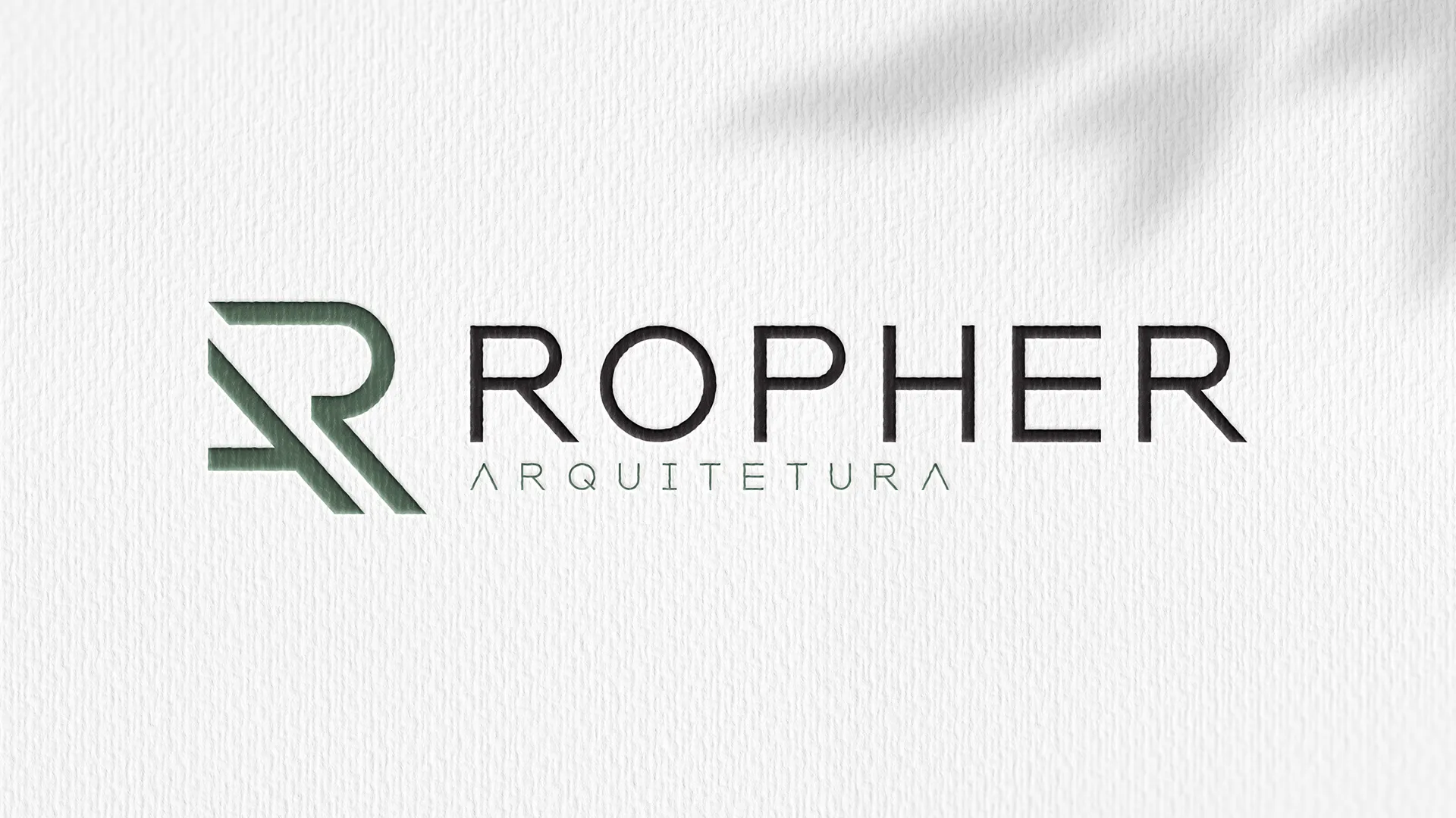 Identidade visual para arquitetura: símbolo tipográfico integrado das letras R e A para a marca Ropher Arquitetura.