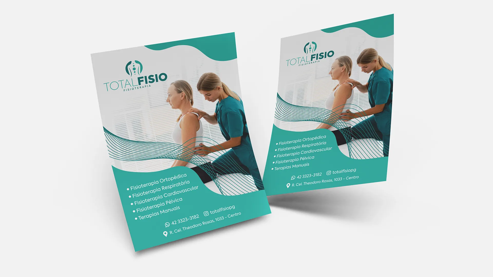 Design de panfleto para divulgação de serviços de fisioterapia.