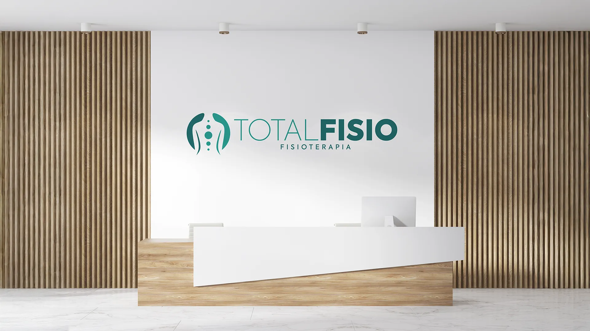 Ambientação e sinalização interna de clínica com identidade visual estratégica.