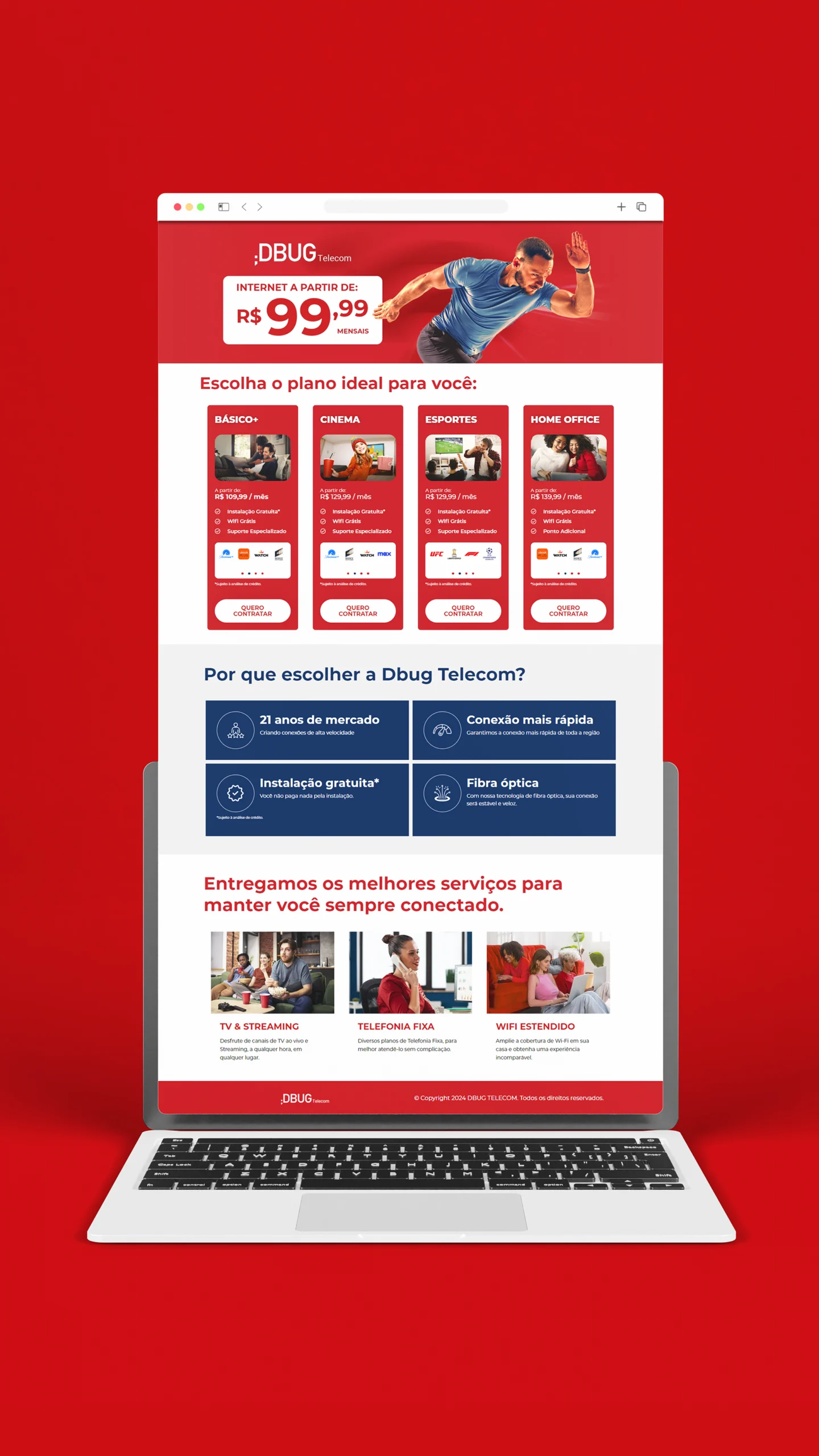 landing page dbug telecom visualização desktop dispositivo laptop